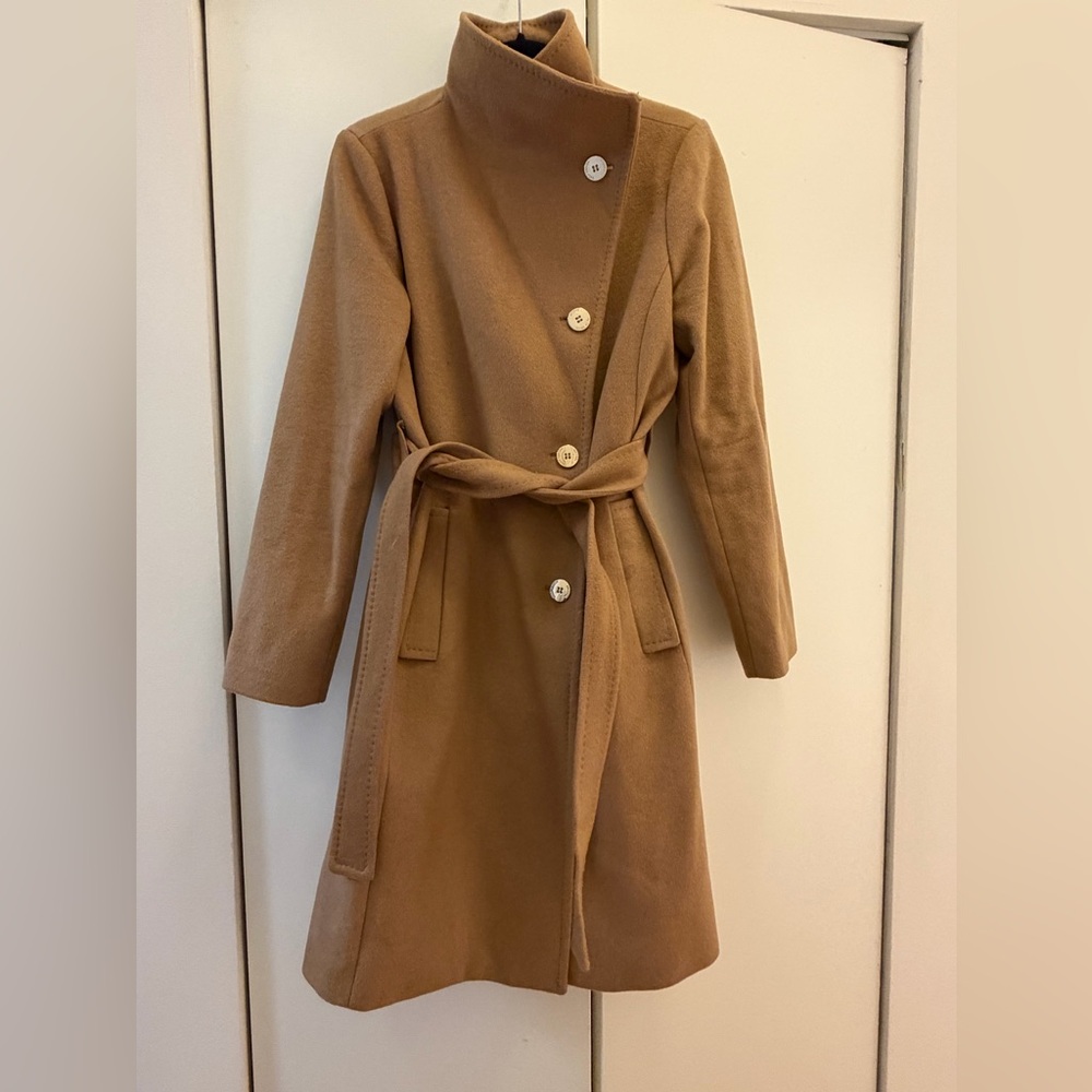 Michael Kors Gold Buttoned Camel Wool Coat